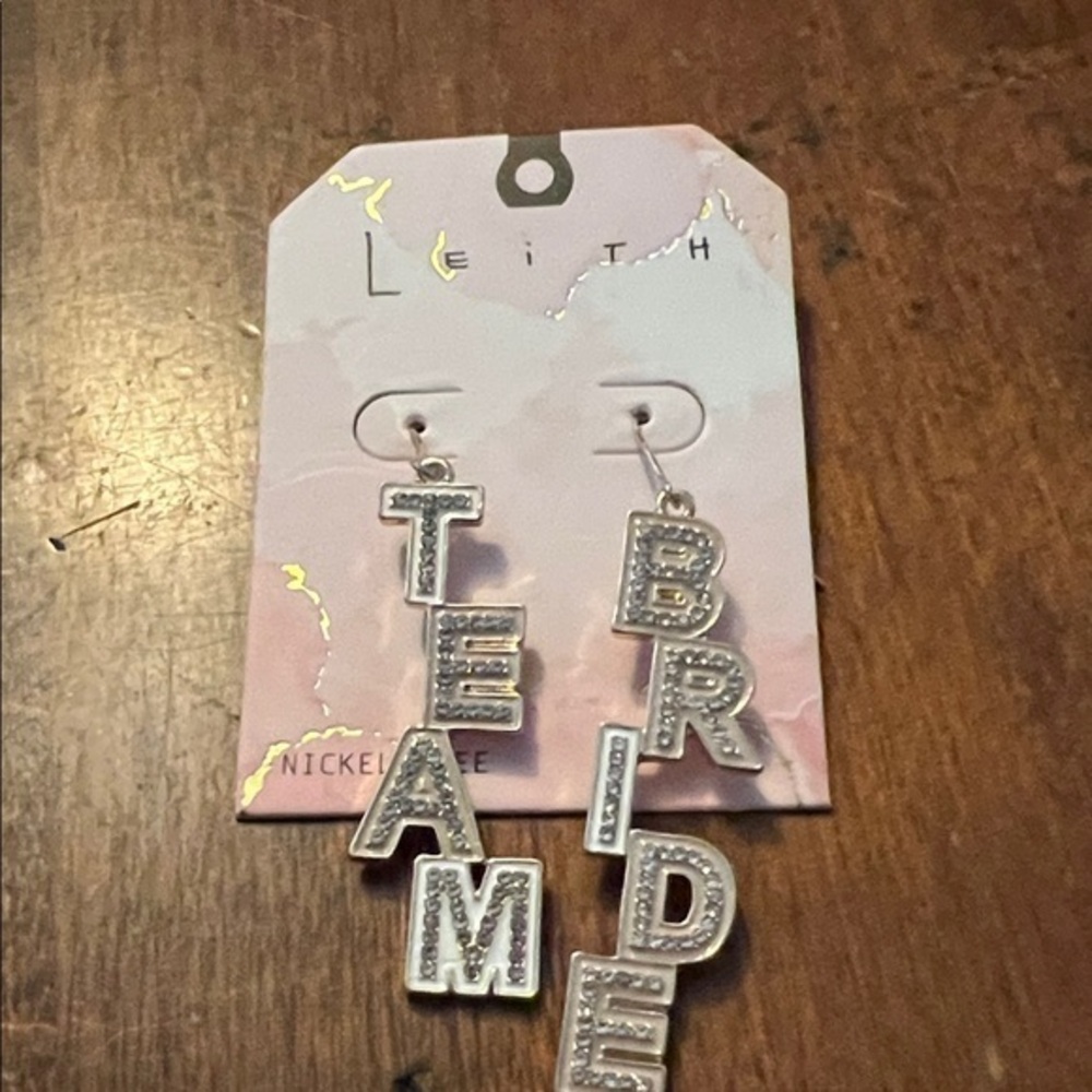 Nordstrom Leith Silver 'Team Bride' Dangle Drop Earrings::NWT::
